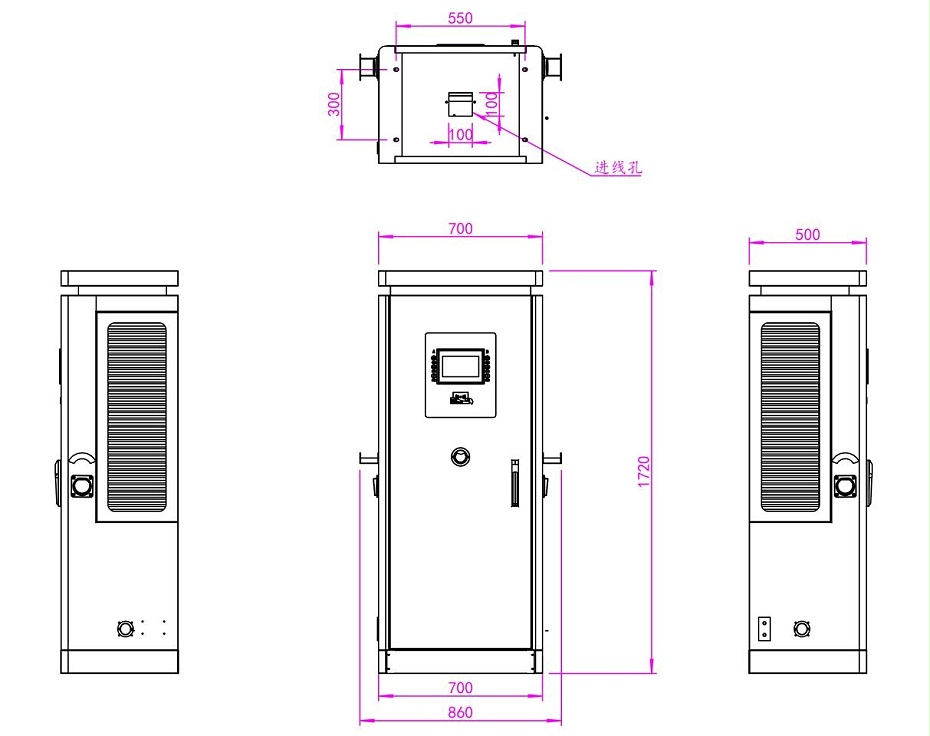 120kW一體雙槍直流充電樁結(jié)構(gòu)尺寸